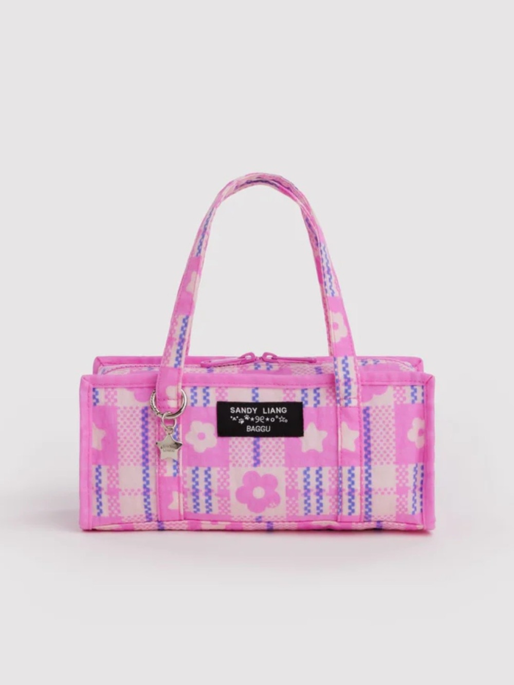Sandy Liang Pink Floral Plaid Mini Tote